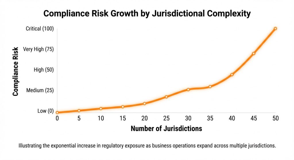 Line graph showing the exponential growth of tax complexity as a business expands into more states.