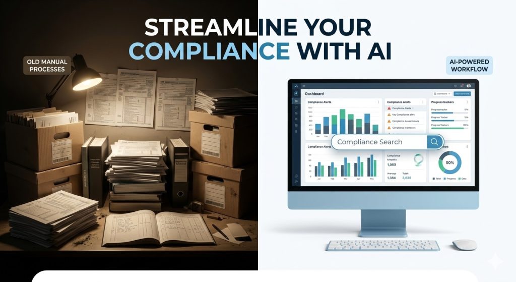 Conceptual visual comparing manual tax research with streamlined AI-powered digital research.